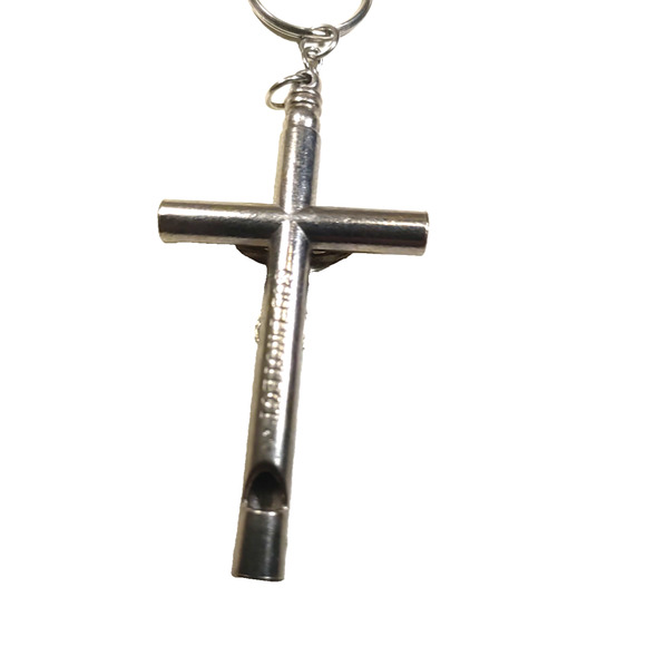 God Protect Religious Keychain Jesus Silver Tone Safety Whistle - Picture 7 of 7